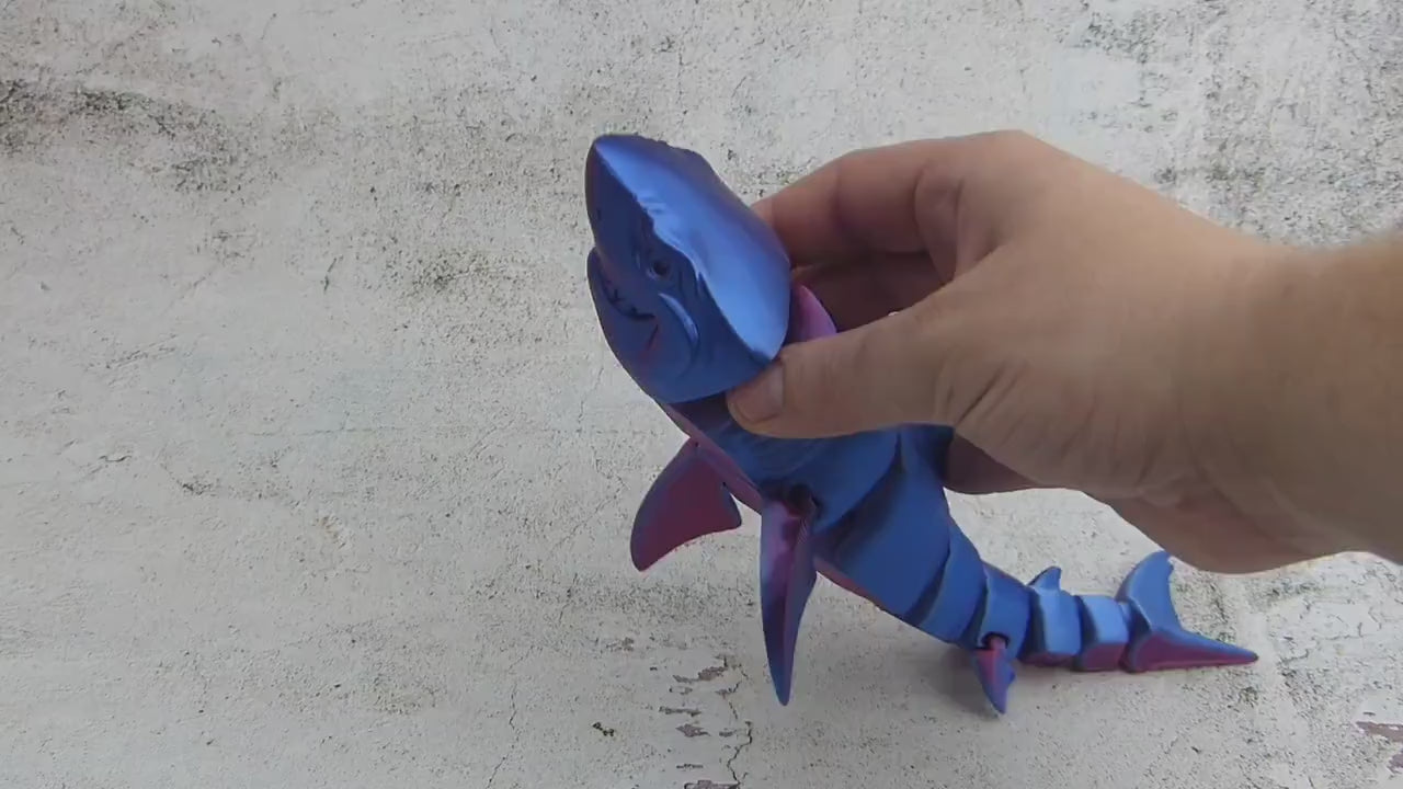 Flexi Hai Weißer Hai Fidget beweglicher großer Hai 3D print Spielzeug - Schreibtischspielzeug - gelenk Fisch - einzigartige Farbverläufe