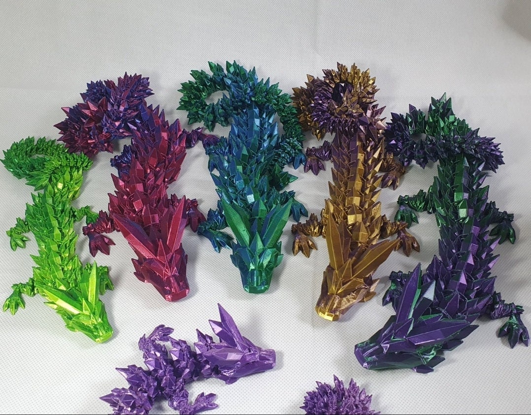 Movable Gem Crystal Dragon 3D Printed - Articulated Dragon - Desk Toy - Office Tabletop Toy