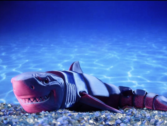 Flexi Hai Weißer Hai Fidget beweglicher großer Hai 3D print Spielzeug - Schreibtischspielzeug - gelenk Fisch - einzigartige Farbverläufe
