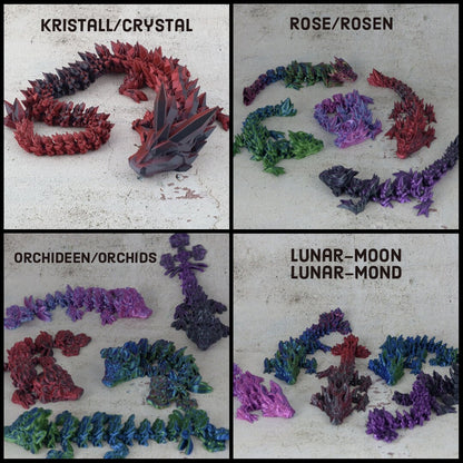 Magische Drachen 4er Set Familie - Kristalldrachen Orchideendrachen Rosendrache Monddrachd Dragon Fidget-Spinner flexibel Beweglich